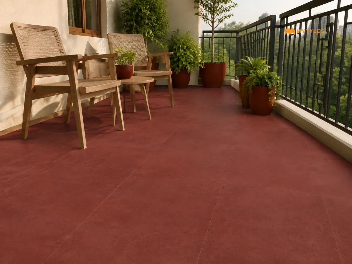Red Rustic Matt Tile in Balcony Floor